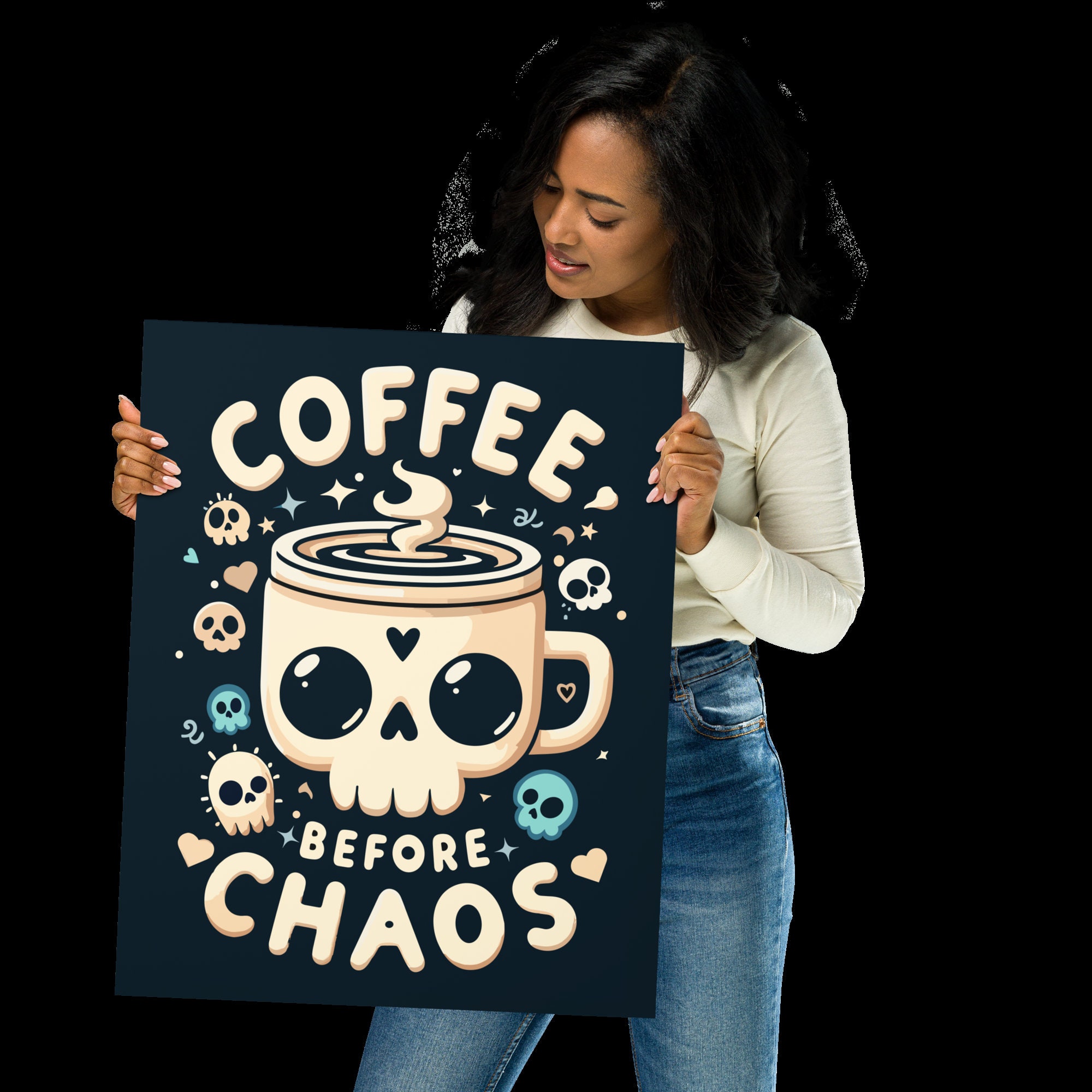 Cute Retro Poster / Coffee Before Chaos / Boho Art Print / Spooky Emo ...