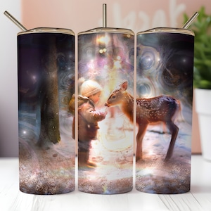 Little Reindeer Friend Tumbler Wrap, 20 Unzen, digitaler Download, Winterzauber, Kind und Reh, Weihnachtscharm, Schneeszene. 1064