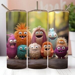 Lächelnde kleine Gartenfreunde, 20 Unzen Tumbler Wrap, digitaler Download, niedlich, wunderlich, Spaß, bunte Monster, Fantasy, Kinder. 1005
