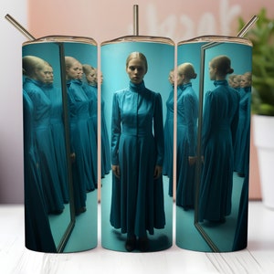 Ecos Infinitos, Embalagem para Copo, Embalagem de 20 onças, Download Digital, - Arte Surreal, Design Reflexivo, Vestido Azul, Espelhos, Arte em Vestido Azul. 1089