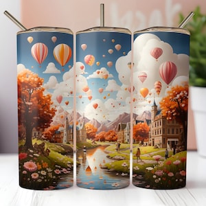 Happy Lovely Day, 20 oz skinny bekerverpakking, digitale download, grillig, fantasie, kleurrijke kunst, uniek ontwerp, leuk, cadeau, decoratief. 1008