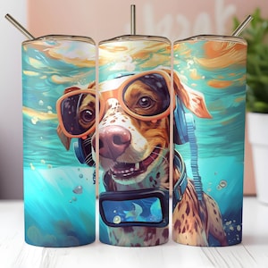 Der fröhliche Schwimmer, 20 Unzen Skinny Wrap, digitaler Download, Spaß Dekor, wunderlich, bunte Kunst, Hunde-Liebhaber, Strand, Sommer, Geschenke, Haustier Kunst. 1016