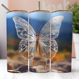 Envoltorio para vaso delgado de 20 oz con diseño de mariposa de diamante, descarga digital, elegante arte de insectos, inspirado en la naturaleza, brillante, transparente y glamoroso. 1072