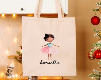 Personalized Ballerina Name Canvas Tote Bag, Birthday Gift for Girl, Christmas Gift for Girl, Custom Ballet Tote Bag, Girl Bag, Custom Name