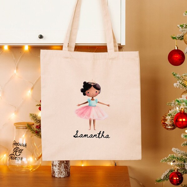 Personalized Ballerina Name Canvas Tote Bag, Birthday Gift for Girl, Christmas Gift for Girl, Custom Ballet Tote Bag, Girl Bag, Custom Name