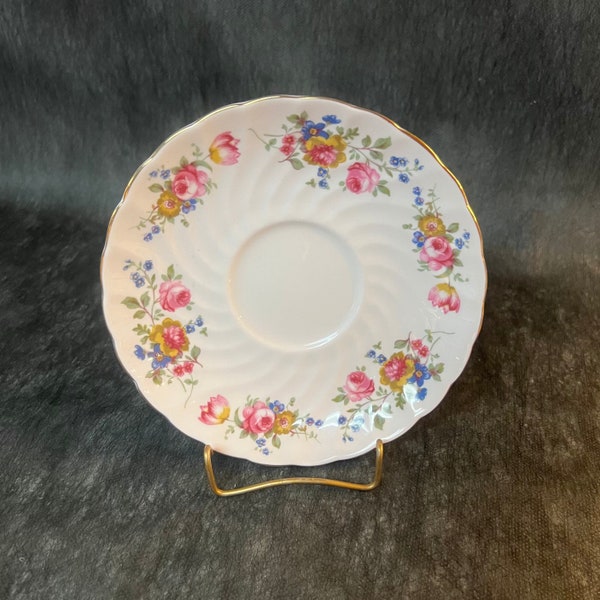 Beautiful Vintage Tuscan Fine English Bone China Bread & Butter Place /Saucer, Flower Bouquet Pink Rose Yellow Daisy Purple Tulip Blue #B907