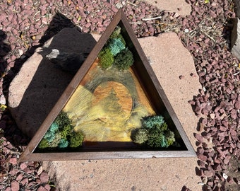 Epoxy and Moss in an Upcycled Triangle Wood Frame