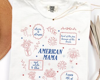 American mama shirt, coquette 4th of july stamp shirt, Independence Day Shirt women retro USA shirt, patriotic mom shirt fourth of july gift