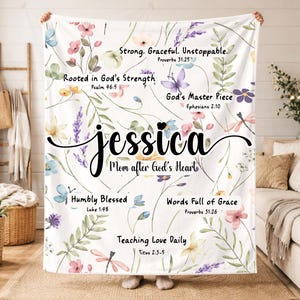 Personalized Christian Blanket, Wildflower Bible Verse Fleece, Religious Bible Blanket Family Gift, Custom Name Gift, Custom Scripture Gift