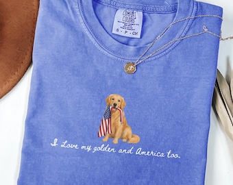 Golden Retriever American Flag Shirt, patriotic dog tee, golden mama, memorial day women, retro 4th of july shirt, dog lover t shirt usa