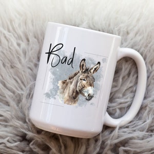 Funny Bad Ass White Ceramic Coffee Mug with Donkey Graphic | Perfect Gift for Dads, Boyfriends and Bosses | Available in 2 sizes