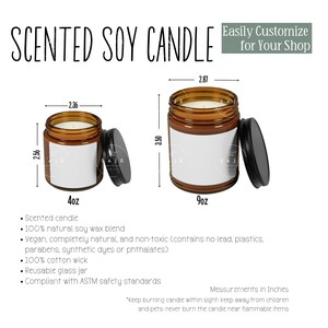 Vela de soja perfumada (jarra âmbar) Detalhes do gráfico | Ferramenta de listagem POD | Descrição do produto Aide | PNG transparente pronto para personalização