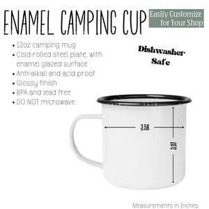 Enamel Camping Mug Size and Details Chart | Product Description and Measurements | Transparent PNG Ready for Customization