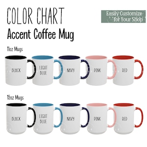 Carta de colores de tazas de café acentuadas / Muestre las diversas opciones de productos / Variaciones de 11 oz y 15 oz / PNG transparente listo para personalización