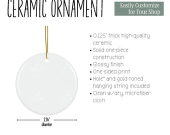 Ceramic Ornament (Circle) Size and Details Chart | Christmas Decor Description and Measurements | Transparent PNG Ready for Customization