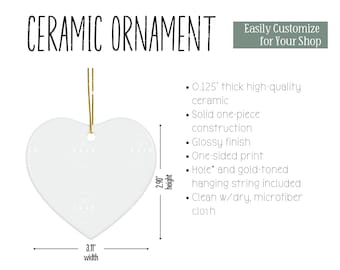 Ceramic Ornament (Heart) Size and Details Chart | Christmas Decor Description and Measurements | Transparent PNG Ready for Customization