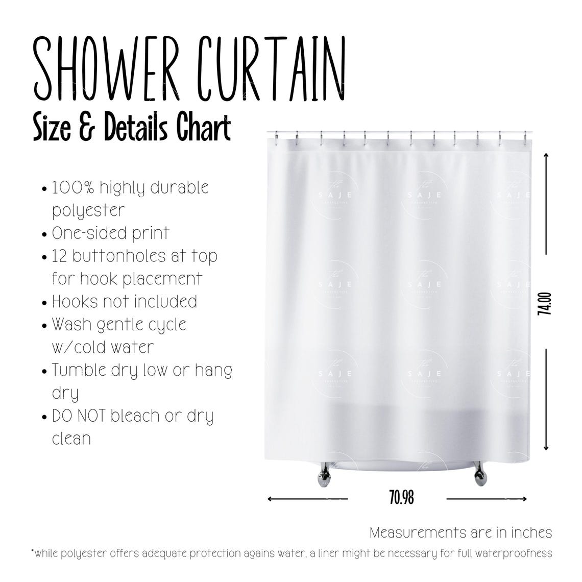 Shower Curtain Size and Details Chart | POD Listing Tool | Product ...