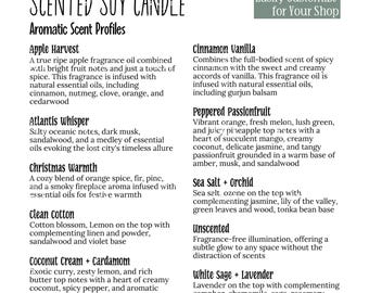 Scented Soy Candle Scent Variations Chart (Clear Jar) | POD Listing Tool | Product Description Aide | Transparent PNG Customization Ready
