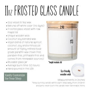 Tabela de detalhes de velas de vidro fosco de 11 onças | Ferramenta de listagem de POD | Ajuda para descrição do produto | PNG transparente pronto para personalização