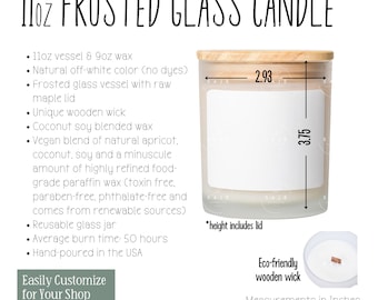 11oz Frosted Glass Candle Details Chart | POD Listing Tool | Product Description Aide | Transparent PNG Ready for Customization