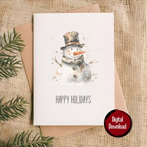 Carte de voeux imprimable 5 x 7 Joyeuses fêtes bonhomme de neige | Téléchargement instantané numérique PDF | Facile à personnaliser | Impression à la maison