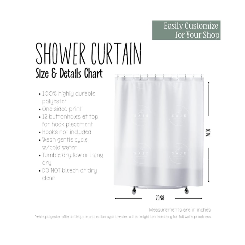 Shower Curtain Size and Details Chart | POD Listing Tool | Product ...