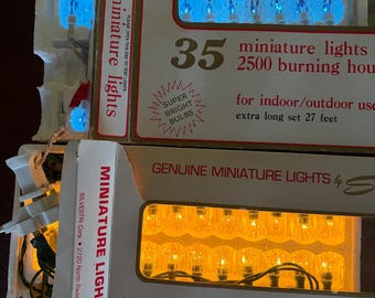 BLUE and YELLOW CHRISTMAS Tree Lights - New, unstrung, never used vintage - Sold Together