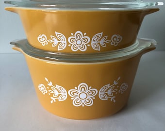 VINTAGE GOLD PYREX Butterfly Casseroles - Rare find in such near-perfect condition!