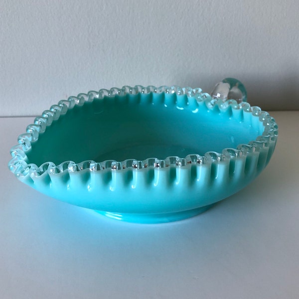 MCM FENTON TURQUOISE Dish - Nothing screams 1950s like a Turquoise Fenton Candy Dish!