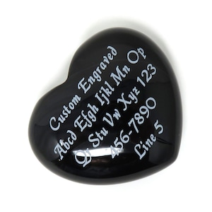 Black Banded Agate Stone Heart - Custom Engraved - 40 x 35 x 16mm or 1.5 Inches Wide - Pocket - No Holes - Name, Saying, Logo - Colors Vary