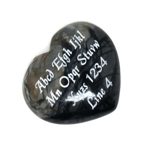 Picasso Marble Stone Heart - Custom Engraved - 40 x 35 x 16mm or 1.5 Inches Wide - Pocket - No Holes - Names, Sayings, Logos - Colors Vary