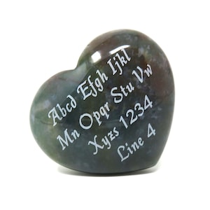 Indian Agate Stone Heart - Custom Engraved - 40 x 35 x 16mm or 1.5 Inches Wide - Pocket - No Holes - Name, Saying, Logo - Colors Vary