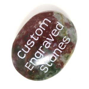 Indian Agate Worry Stone - Red/Brown - Custom Engraved - 40 x 30mm or 1.5 Inches - 17mm or .6&quot; THICK - Pocket Love - Name, Saying, Logo