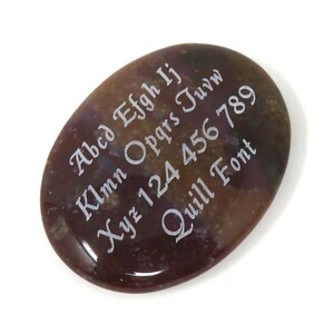 Indian Agate POCKET Stone - Red/Brown Tones - Engraved - 45x35x9mm or 1 3/4&quot; x 1 3/8&quot; x 3/8&quot; - No Divot - Name, Saying, Logo - Velvet Bag