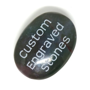 Indian Agate Worry Stone - Green Tones - Custom Engraved - 40 x 30mm or 1.5 Inches - 17mm or .6&quot; THICK - Pocket Love - Name, Saying, Logo