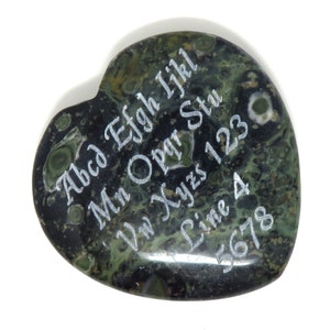Worry Stone Heart - Kambaba Jasper - 40mm or 1.57&quot; Pocket Gift Love Valentines - Name, Saying, Logo - Velvet Bag - Engraved One Side Only