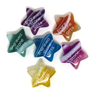 Banded Agate Stone STAR - 25mm or 1" - Gift - Name, Saying, Logo - White Engraving - Matching Hearts Available - Back Engraved Upon Request