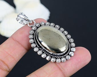 Apache Pyrite Pendant: Handmade 925 Sterling Silver Gemstone Jewelry