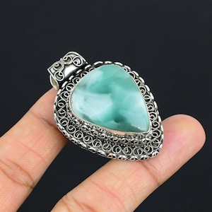 Blue Hemimorphite Pendant, 925 Sterling Silver Jewelry, Handmade Gemstone Pendant, Hemimorphite  Silver Designer Pendant, Anniversary Gift