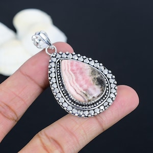 Natural Rhodochrosite Sterling Silver Pendant: Handmade Gemstone Jewelry