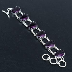 Amethyst Gemstone Bracelet: 925 Sterling Silver, Handmade in India