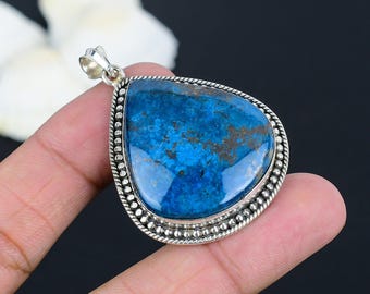 Colgante de crisocola azul: piedra preciosa de plata de ley 925 hecha a mano