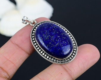 Blue Lapis Lazuli Sterling Silver Pendant - Handmade Gemstone Jewelry