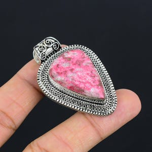 Natural Pink Thulite Pendant, 925 Sterling Silver Pendant, Handmade Gemstone Jewelry, Pink Thulite Pear Shape Silver Jewelry, Gift For Her