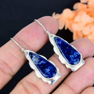 Blue Sodalite Gemstone Earrings: 925 Sterling Silver, Handmade