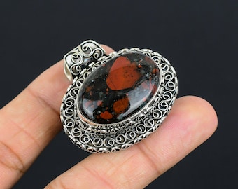 Red Bloodstone Pendant: Handmade 925 Sterling Silver Gemstone Jewelry