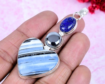 Colgante de ópalo Owyhee, colgante de plata de ley 925, colgante de piedra preciosa con diseño de shungita y lapislázuli de ópalo Owyhee, regalo de compromiso
