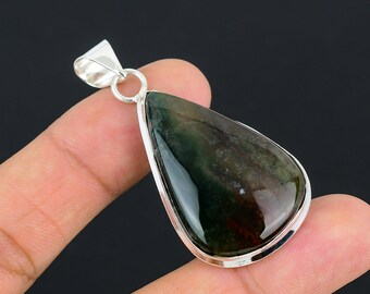 Bloodstone Natural, 925 Sterling Silver Pendant, Pear Shape Bloodstone, Bloodstone  Gemstone Designer Pendant, Gift For Engagement