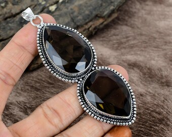 Pendentif pierre gemme topaze fumée, bijoux en argent sterling 925, cadeau pour elle