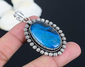 Colgante de crisocola: joyería hecha a mano con piedras preciosas de plata de ley 925.